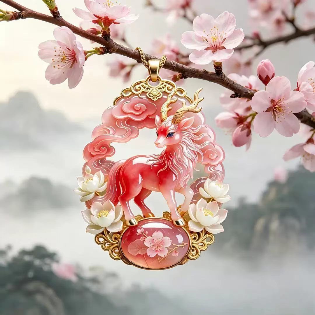 Nine Tailed Fox Car Pendant Pink Alloy Chinese Style view 2