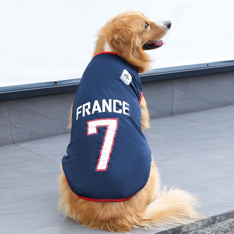 Dog Vest Summer Soccer France Team Jersey Pet Clothing Dark Blue No. 9 Italian view 2