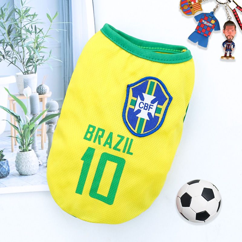 Dog Cat Summer Soccer Jersey Vest Yellow 10 Brazilian 6XL (Chest 98cm — image 1
