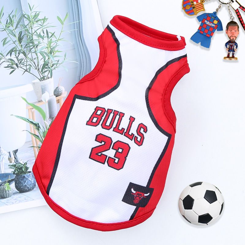 Dog Cat Summer Soccer Jersey Vest White Red No. 23 Bulls 5XL (Chest 88cm — image 1