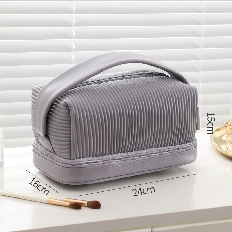 Large PU Double Layer Toiletry Bag for Makeup Storage view 4