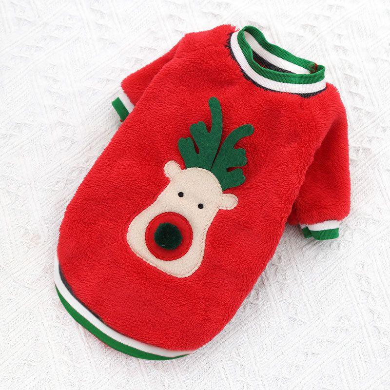 Dog Christmas Clothes Pet Wear Fleece Deer 249 Two-legged Red Plush Deer Face — image 1