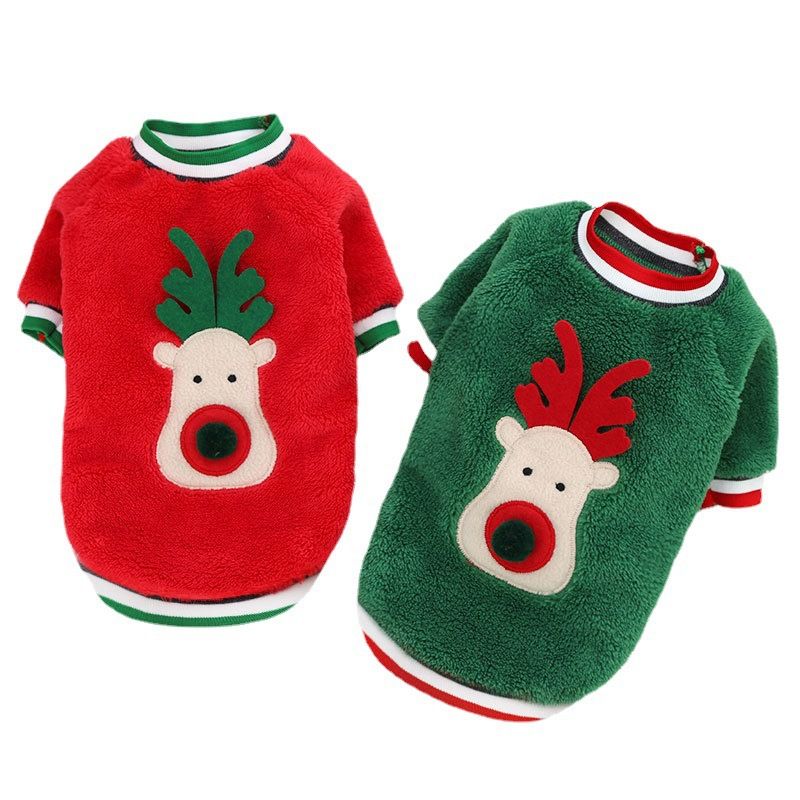 Dog Christmas Clothes Pet Wear Fleece Deer 249 Two-legged Red Plush Deer Face view 3