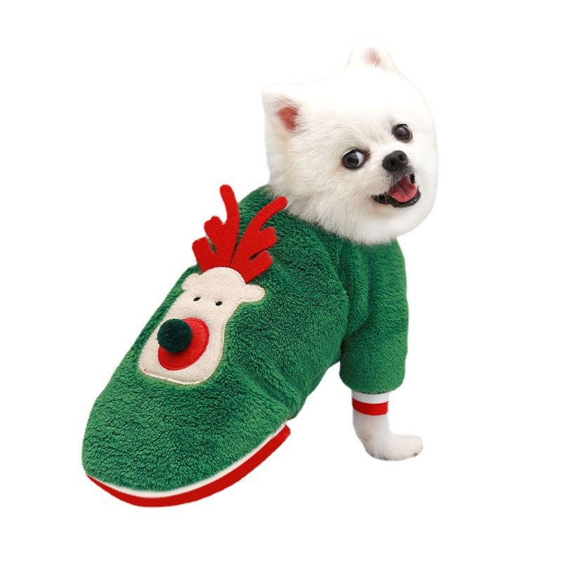 Dog Christmas Clothes Pet Wear Fleece Deer 249 Two-legged Green Plush Deer view 2