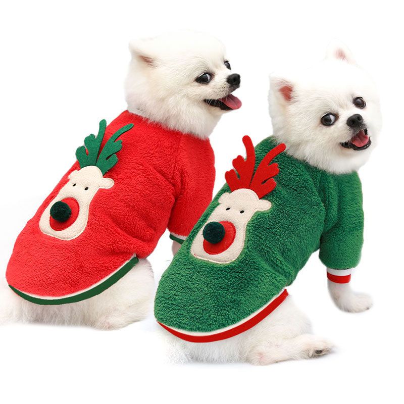 Dog Christmas Clothes Pet Wear Fleece Deer 249 Two-legged Green Plush Deer view 6