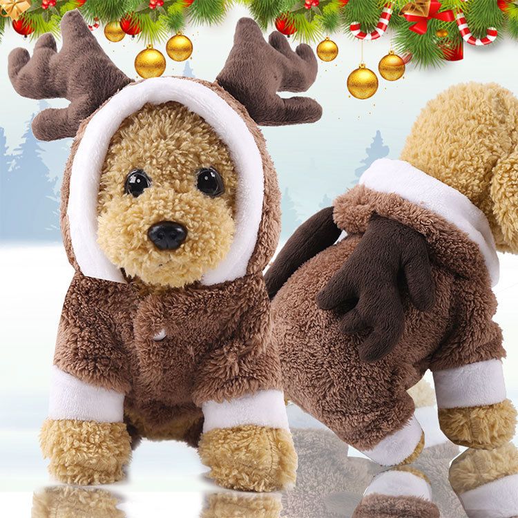 Dog Cat Winter Clothes 4 Leg Fleece Reindeer Red Reindeer Plush Four-Leg view 4