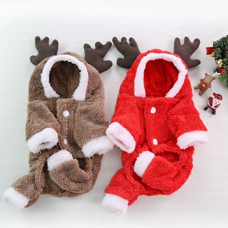 Dog Cat Winter Clothes 4 Leg Fleece Reindeer Red Reindeer Plush Four-Leg view 3