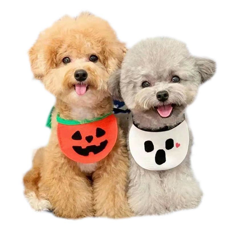 Pet Bandana Dog Cat Halloween Pumpkin Cartoon Orange Pumpkin M (for pets up to view 3