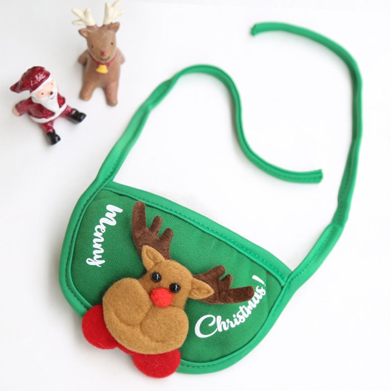 Pet Christmas Hat Bandana Wearable Accessories Green Deer Pattern Bib