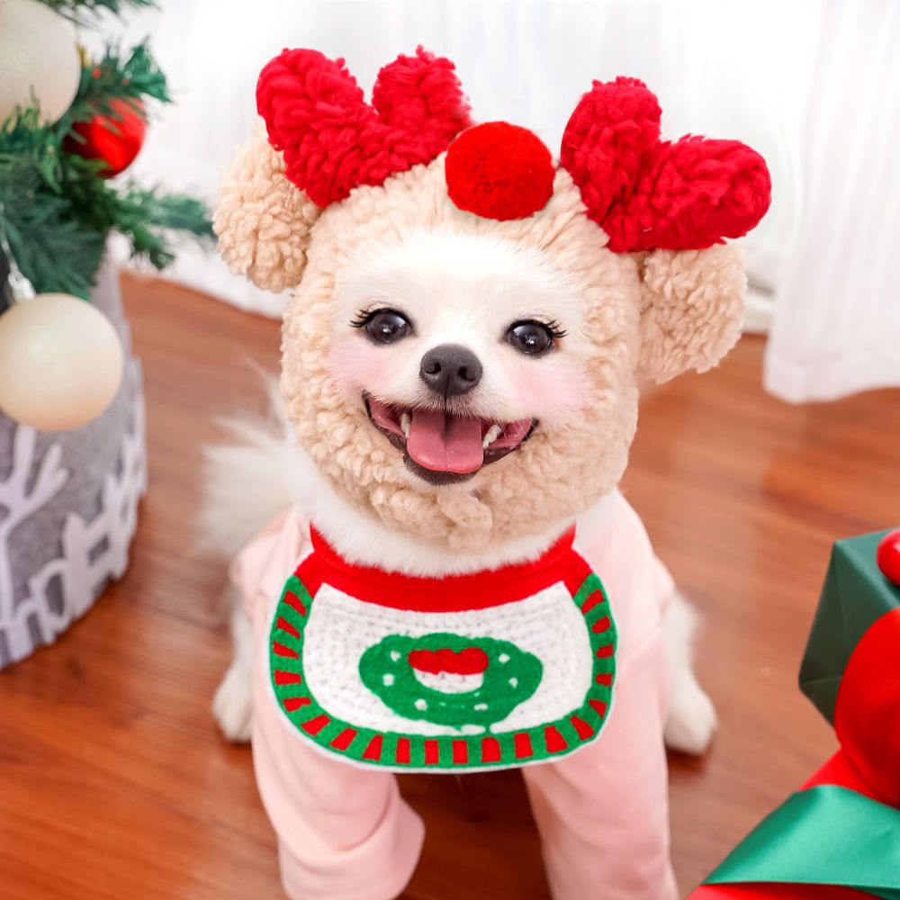 Pet Christmas Hat Bandana Wearable Accessories White Hat Antler S (Suitable view 4