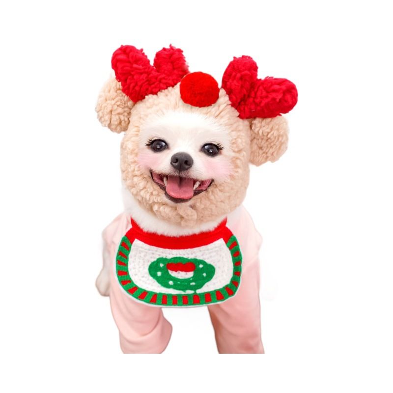 Pet Christmas Hat Bandana Wearable Accessories White Hat Antler S (Suitable view 6