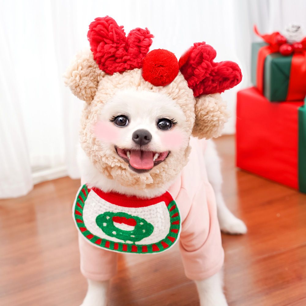 Pet Christmas Hat Bandana Wearable Accessories Red Hat with Colorful Balls L view 5