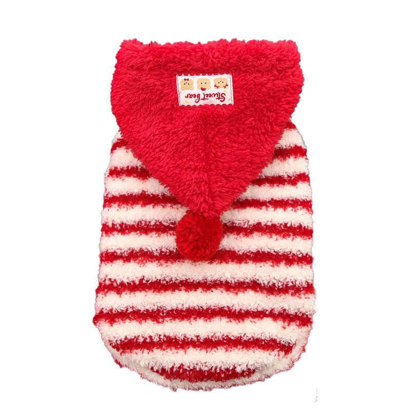 Pet Clothing Red Striped Hoodie Warm Winter Wear 560 stripes red cap S (Chest 35cm view 6
