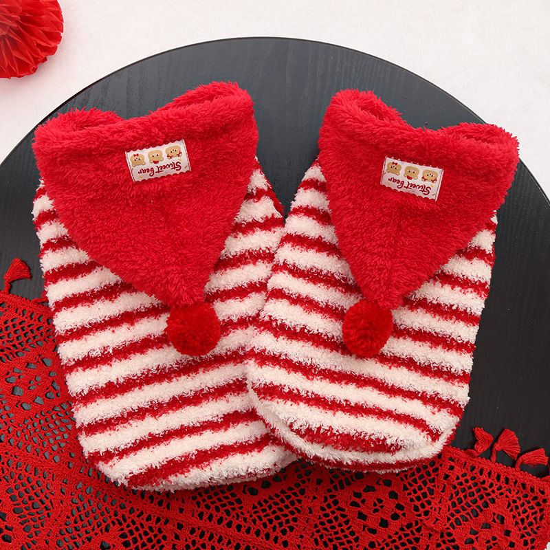 Pet Clothing Red Striped Hoodie Warm Winter Wear 560 stripes red cap 2XL view 4