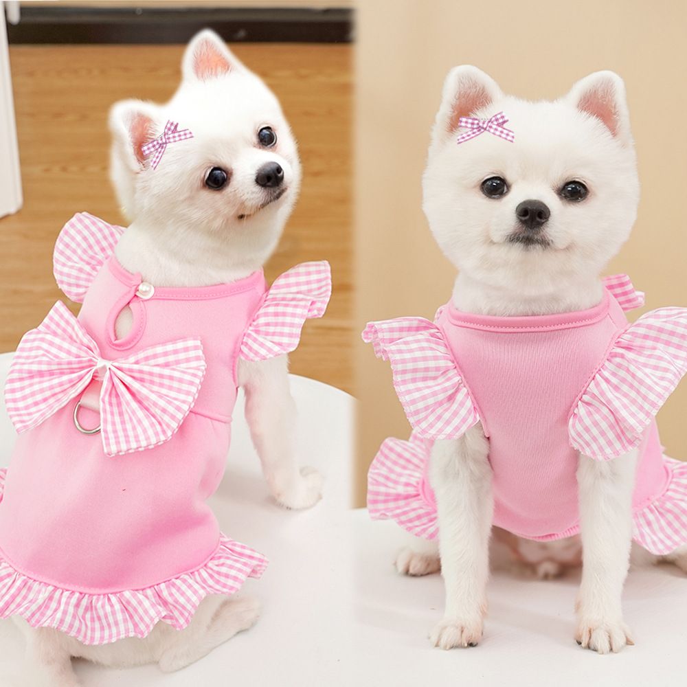 Dog Cat Dress Polyester Fleece Leash Large Breed 398C Pink Hoodie Dress with — image 1