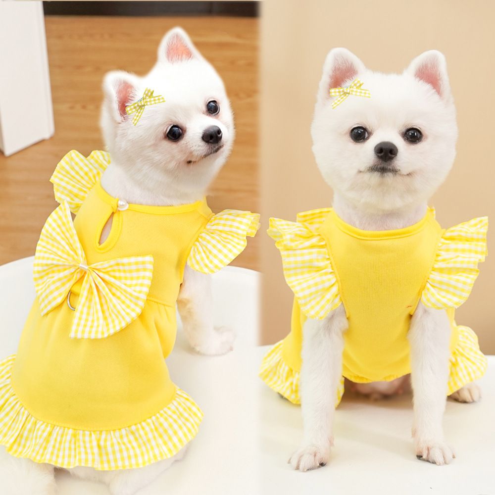 Dog Cat Dress Polyester Fleece Leash Large Breed 398C Yellow Hoodie Dress with — image 1