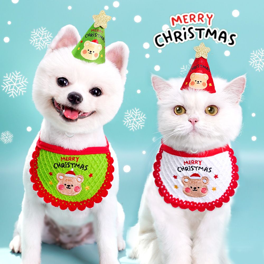 Noon Christmas Pet Hat Scarf Set Cartoon Bear Red Green A07G Red Bear view 3