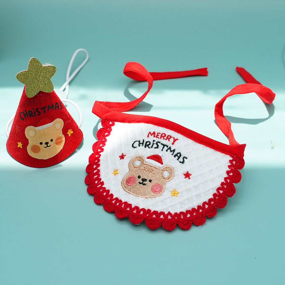 Noon Christmas Pet Hat Scarf Set Cartoon Bear Red Green A07G Green Bear view 2