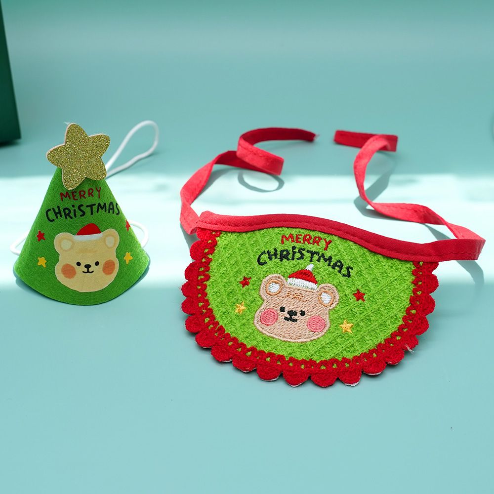 Noon Christmas Pet Hat Scarf Set Cartoon Bear Red Green A07G Green Bear view 4