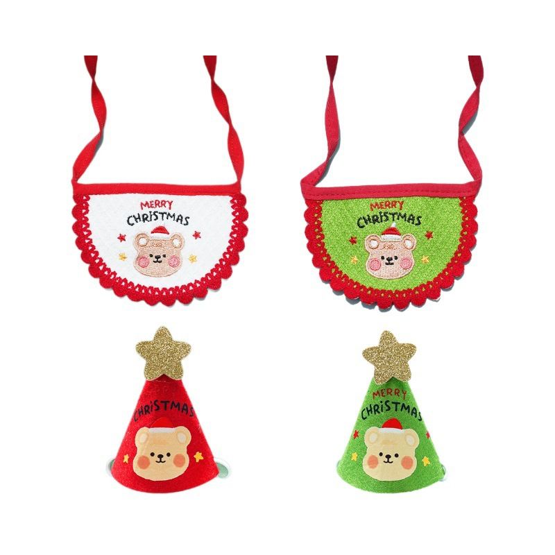 Noon Christmas Pet Hat Scarf Set Cartoon Bear Red Green A07G Green Bear view 6