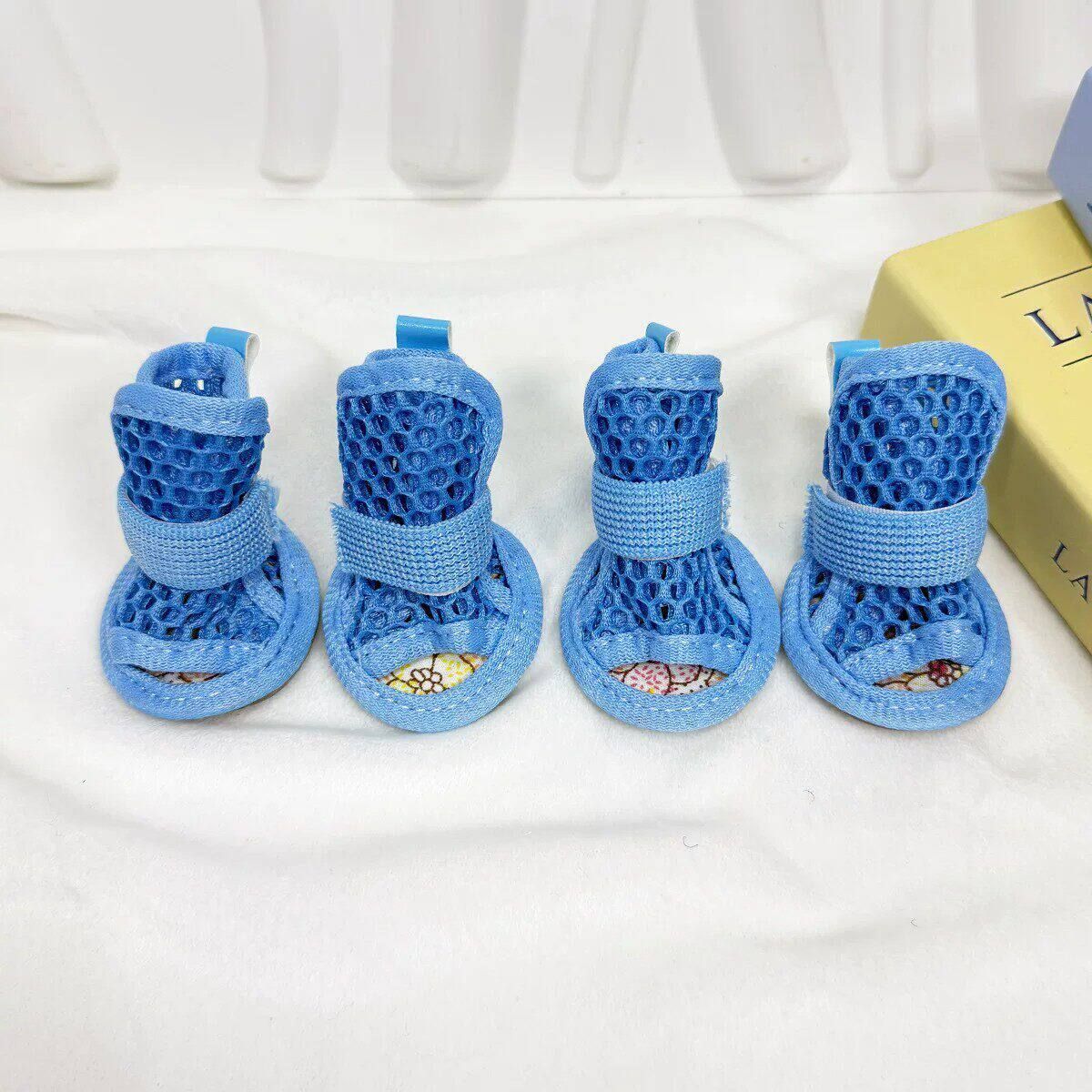 AMOOR Dog Shoes Breathable Mesh Tie Small Puppy Outdoor Blue 5#
