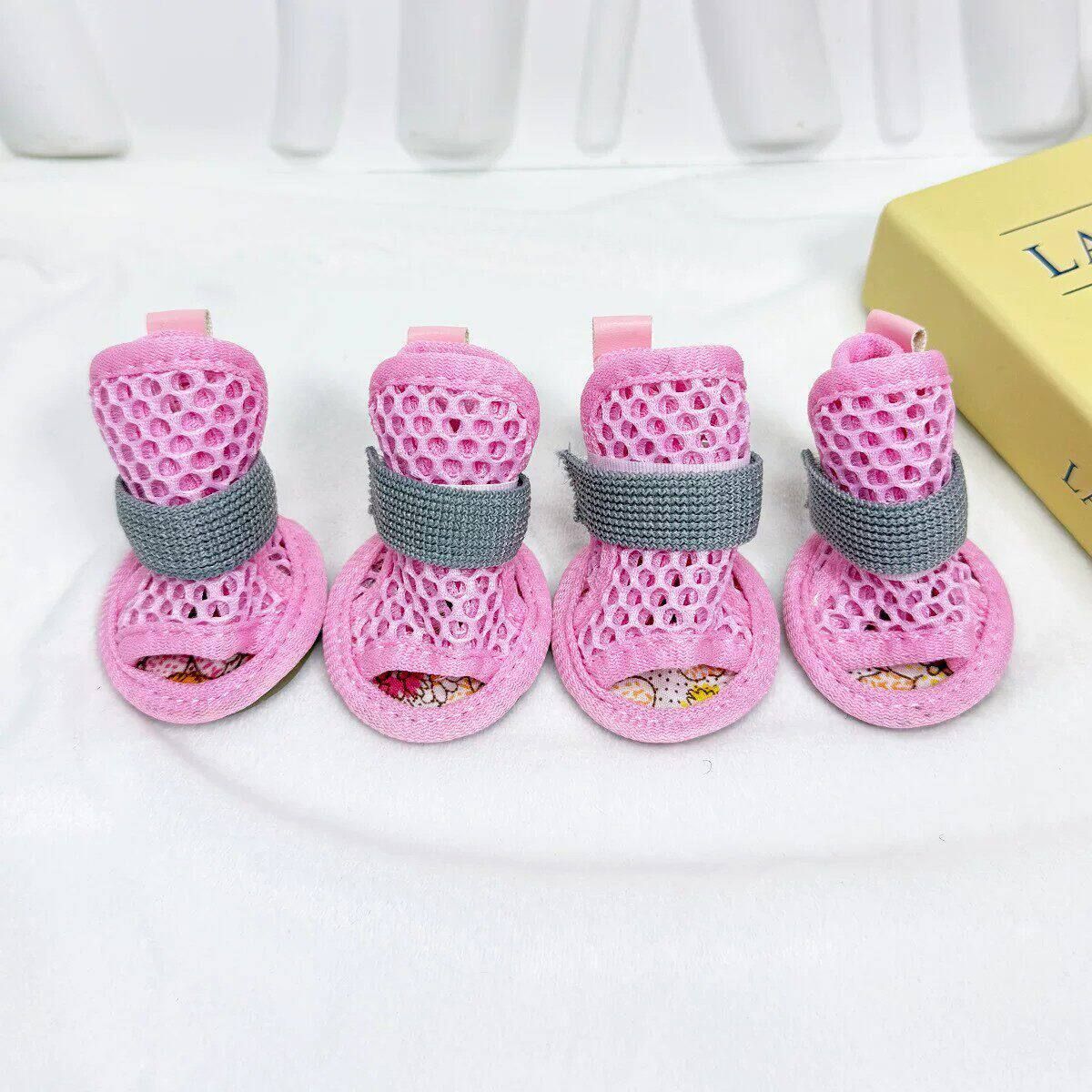 AMOOR Dog Shoes Breathable Mesh Tie Small Puppy Outdoor Pink 3#