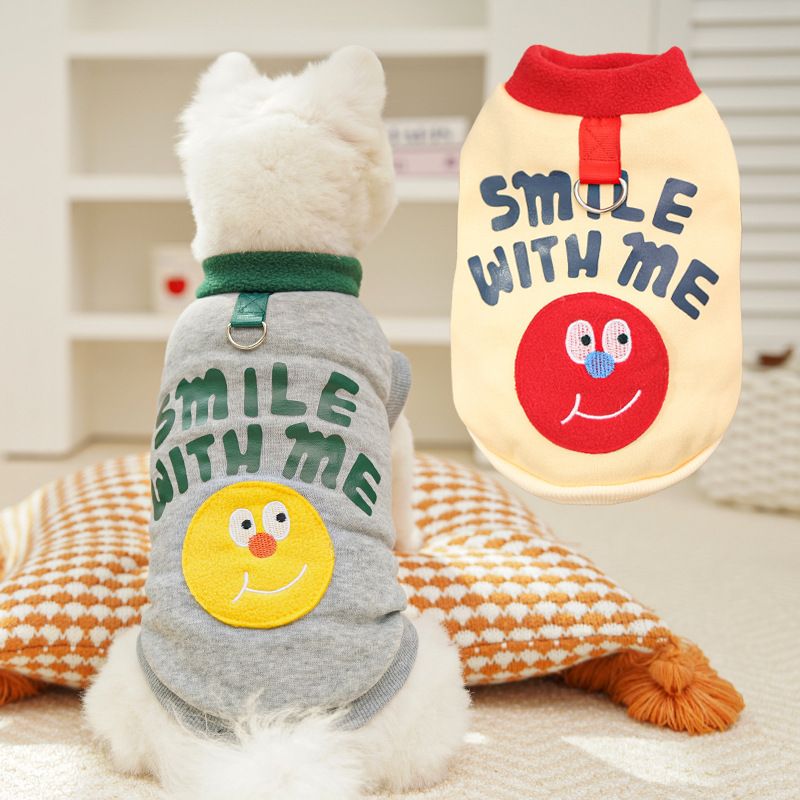 Dog Cat Fleece Hoodie Sweatshirt Smiley Face Gray Smiley XL (Chest 50cm view 3