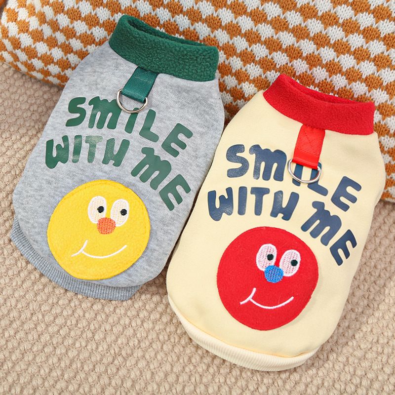 Dog Cat Fleece Hoodie Sweatshirt Smiley Face Gray Smiley 2XL (Chest 55cm view 2