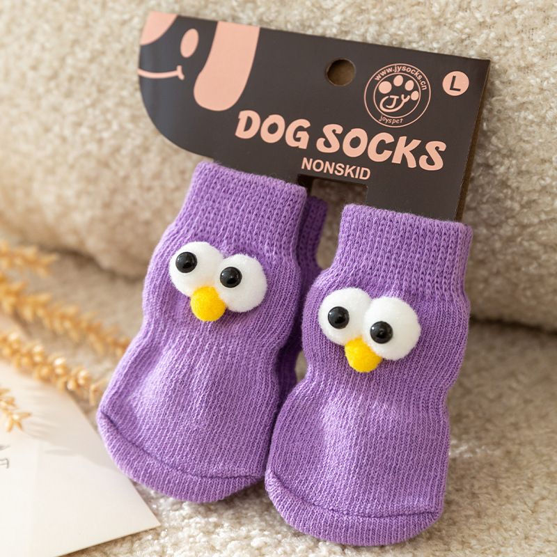 AMOOR Dog Socks Cartoon Non Slip 4 Pack Purple