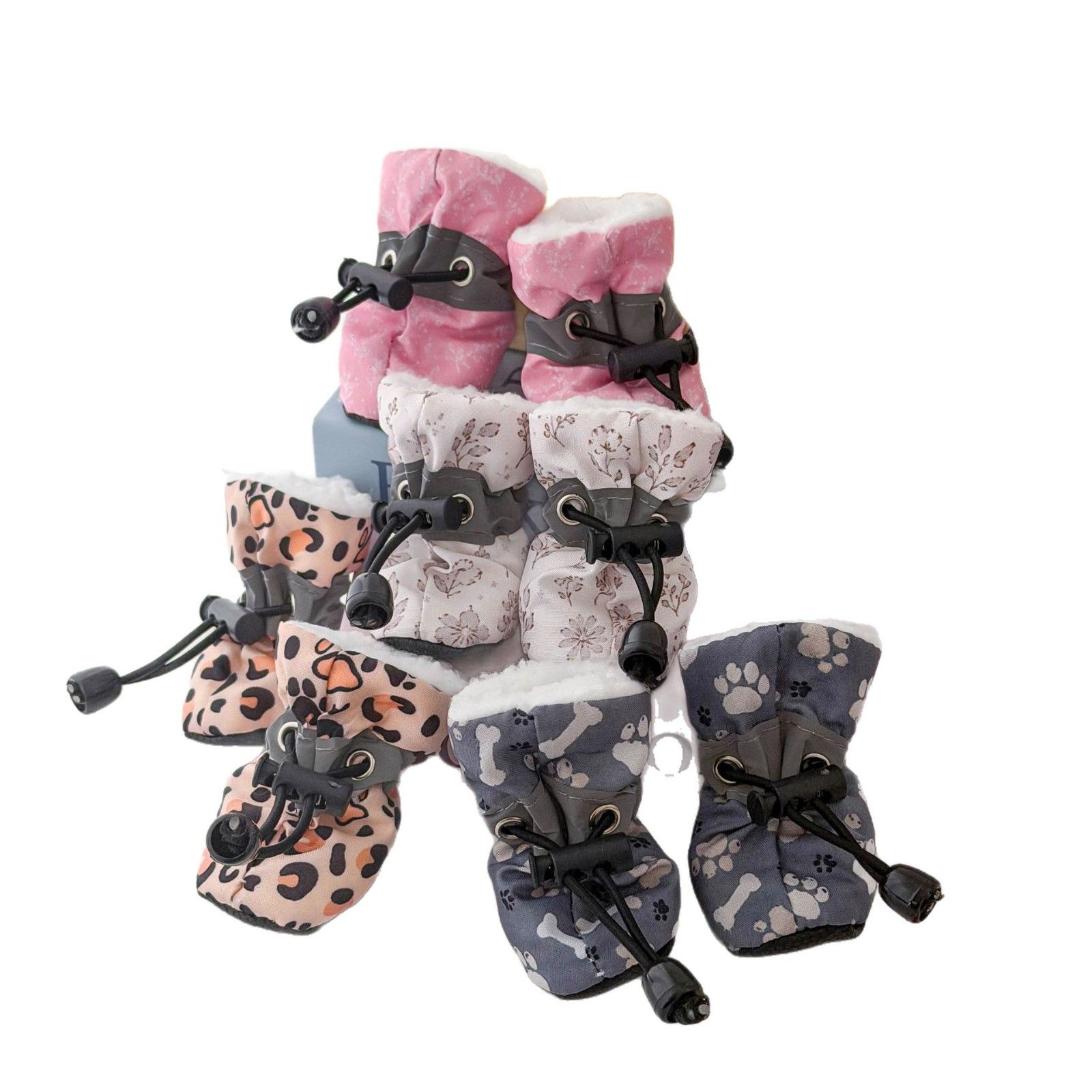 AMOOR Dog Shoes Winter Soft Bottom Fleece Adjustable Pink Grass 3# view 6