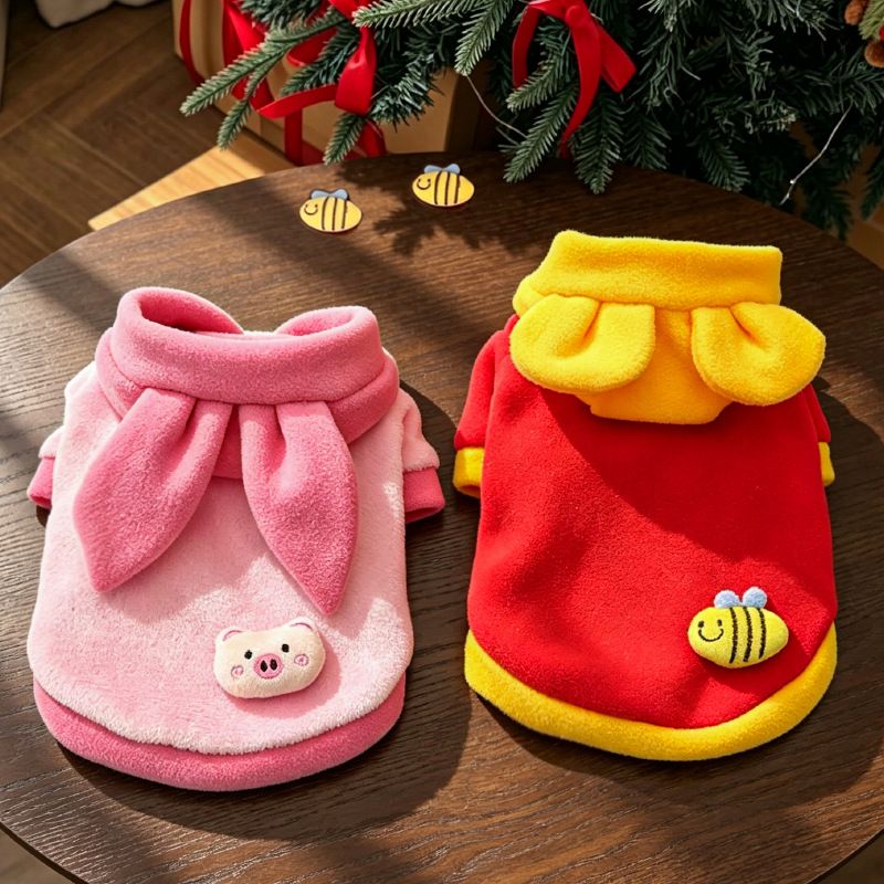 Fleece Hooded Pet Clothes Cartoon Bear Red and Yellow Bear (Hooded Fleece) M view 3