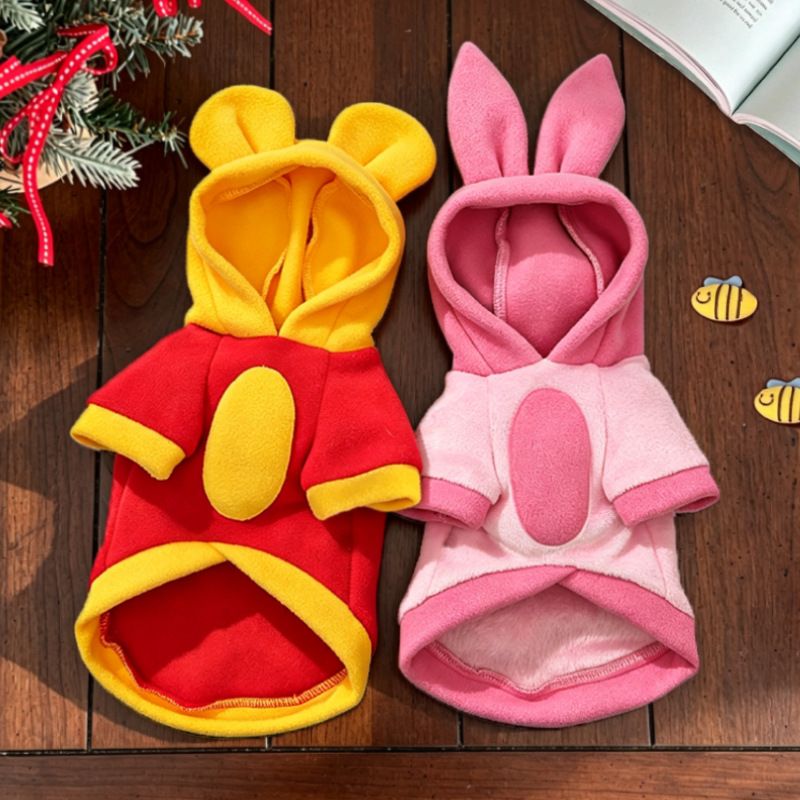 Fleece Hooded Pet Clothes Cartoon Bear Pink Pig (Hooded Fleece) L (Chest 45cm view 2