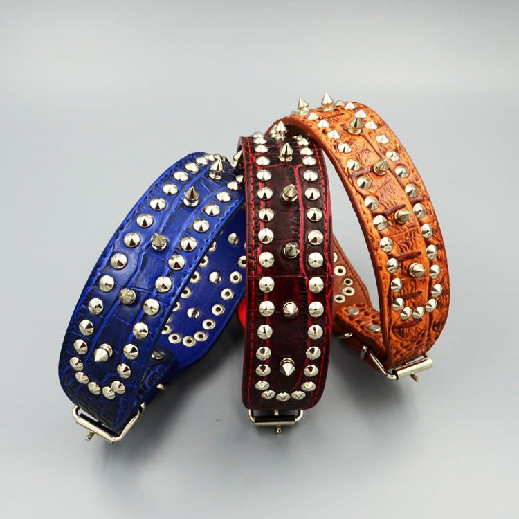 Chenjia Leather Dog Collar Large Breed Blue 4.3*58cm view 2