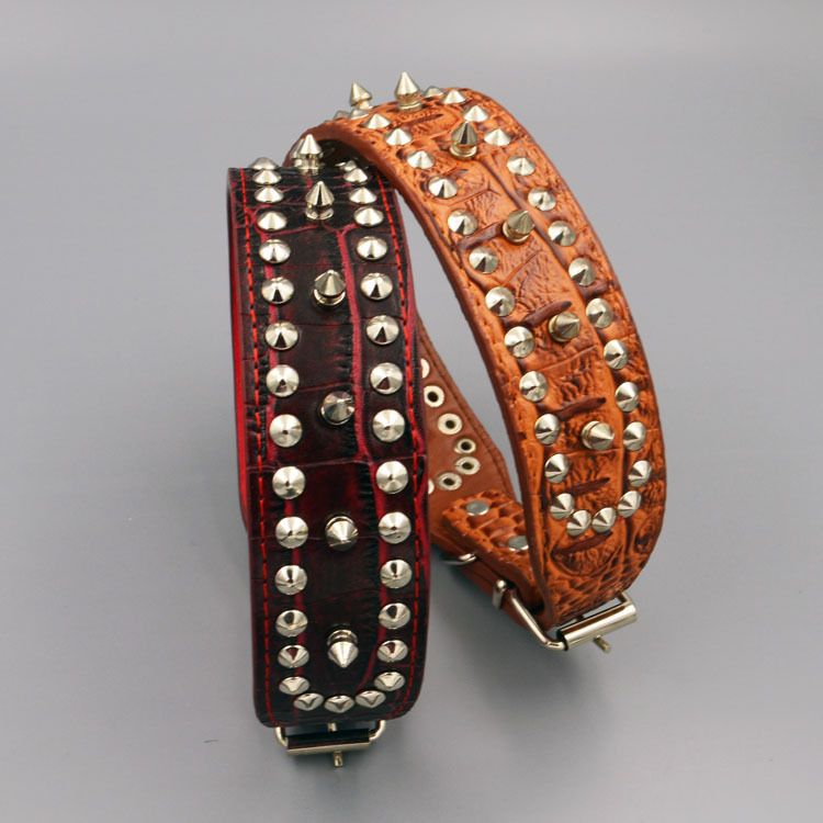 Chenjia Leather Dog Collar Large Breed Blue Wine red 4.3*58cm view 4