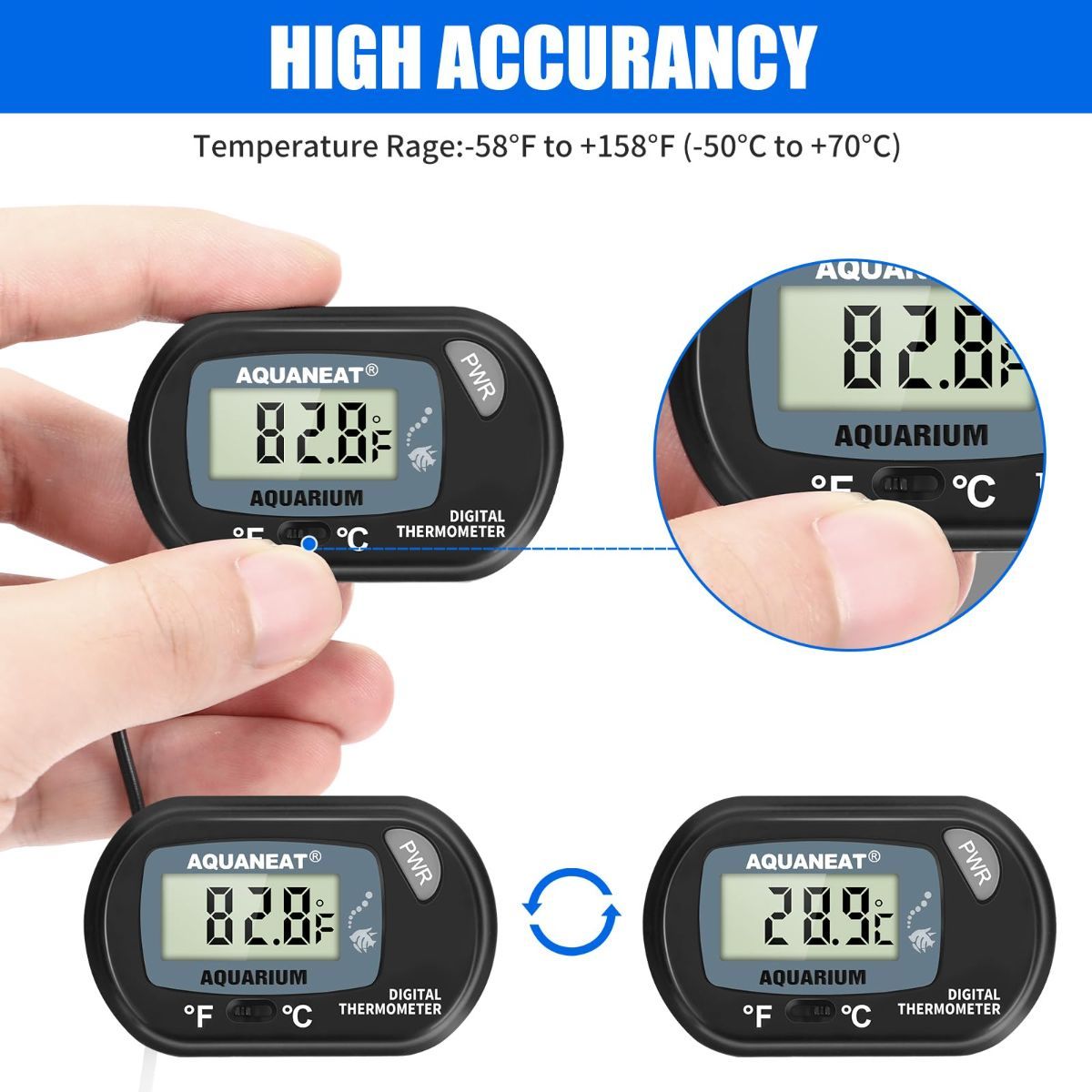 Aquarium Thermometer, Fish Tank Thermometer, Digital Temperature Test, with view 4