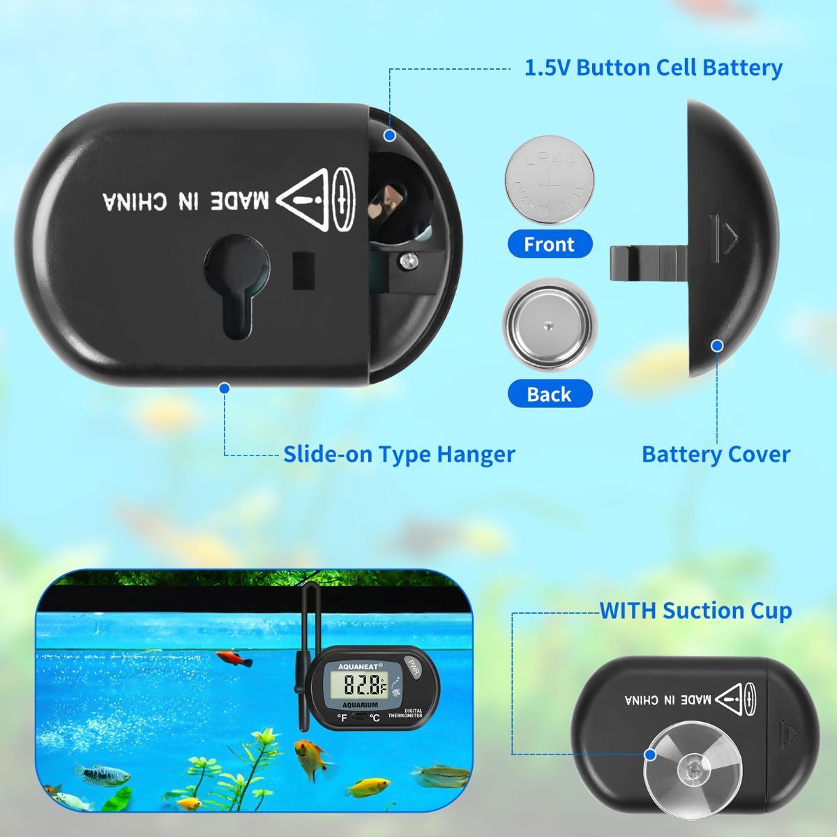 Aquarium Thermometer, Fish Tank Thermometer, Digital Temperature Test, with view 5