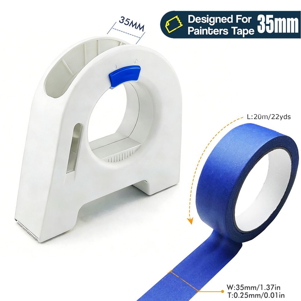 Masking Tape Dispenser with Serrated Metal Cutting Edge Ergonomic Arch Design
