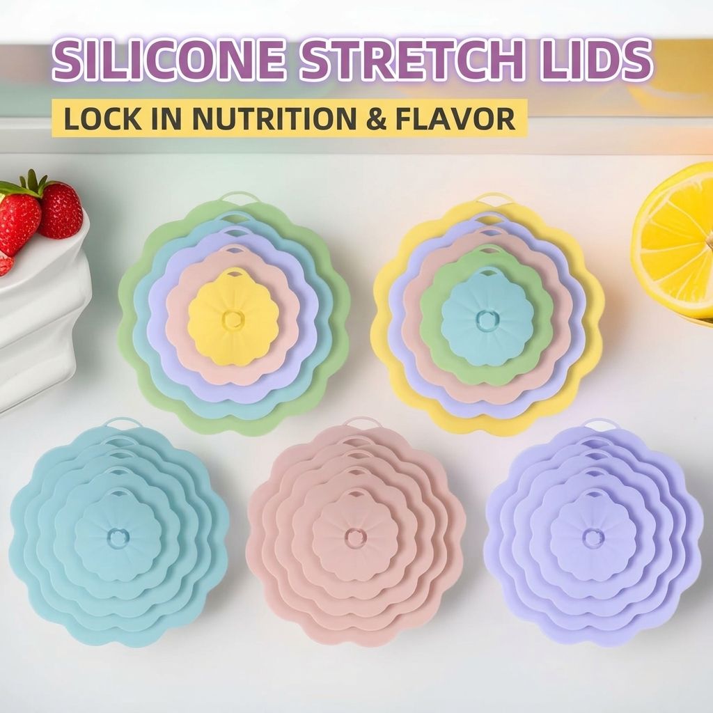 Food-Grade Silicone Stretchable Sealing Lids Set of 5 – Leak-Proof Reusable