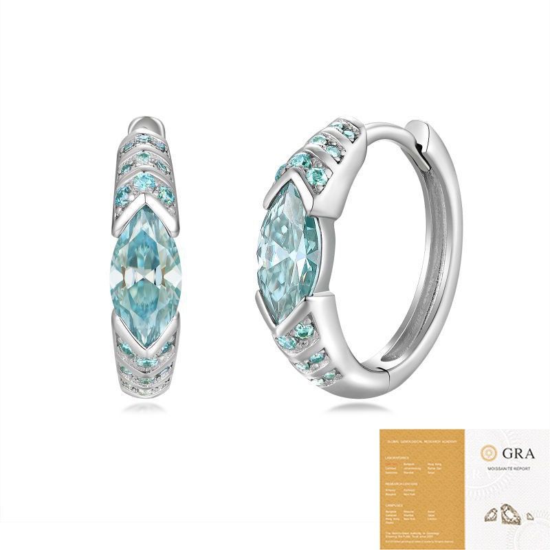 Elegant Ear Cuff with Teal Marquise Moissanite and 925 Silver Finish