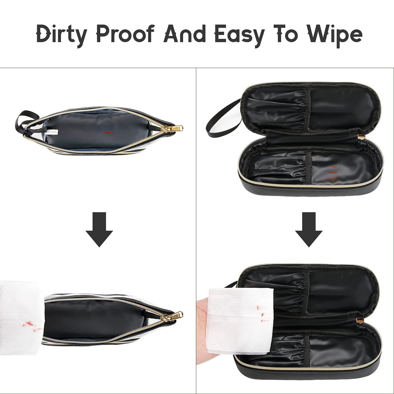Double-Layer Portable Cosmetic Bag with Clear PVC Top and Vegan Leather Base view 7