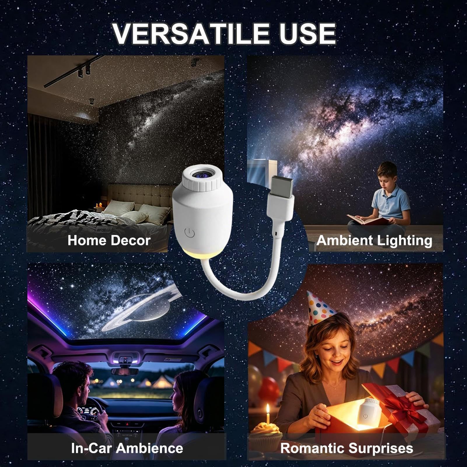 USB-Powered Starry Night Projector Lamp with 6 Interchangeable Slides view 3