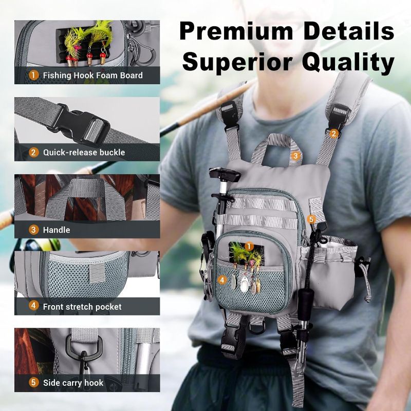 Lightweight Waterproof Fly Fishing Chest Pack with Multi-Pocket Storage and view 5