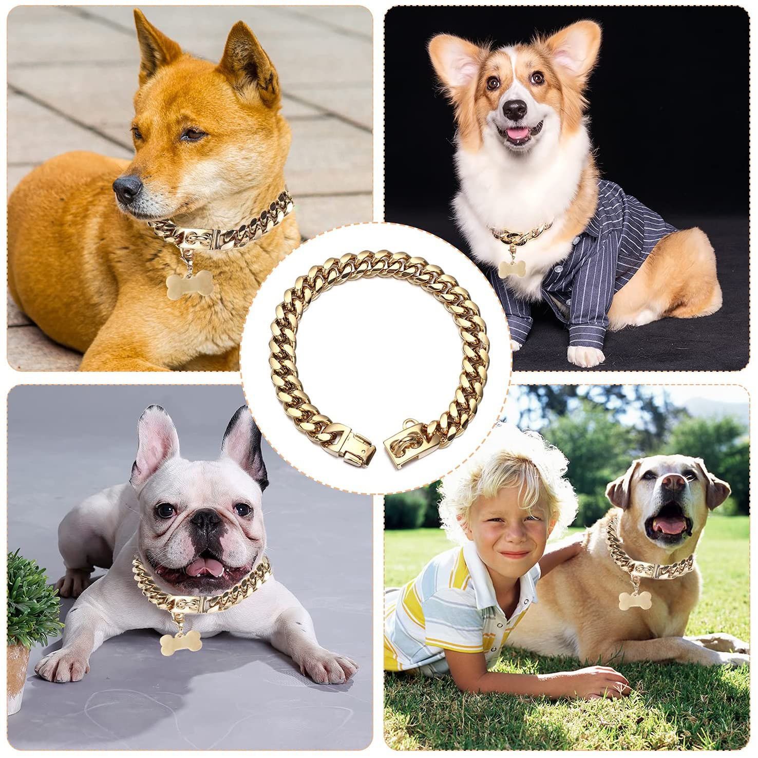 Heavy-Duty Metal Cuban Link Dog Collar with Bone Charm – 14mm Stainless Steel — image 1