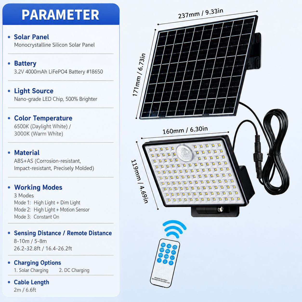 Split-Type Solar Powered Motion Sensor Floodlight with Detachable Panel view 2