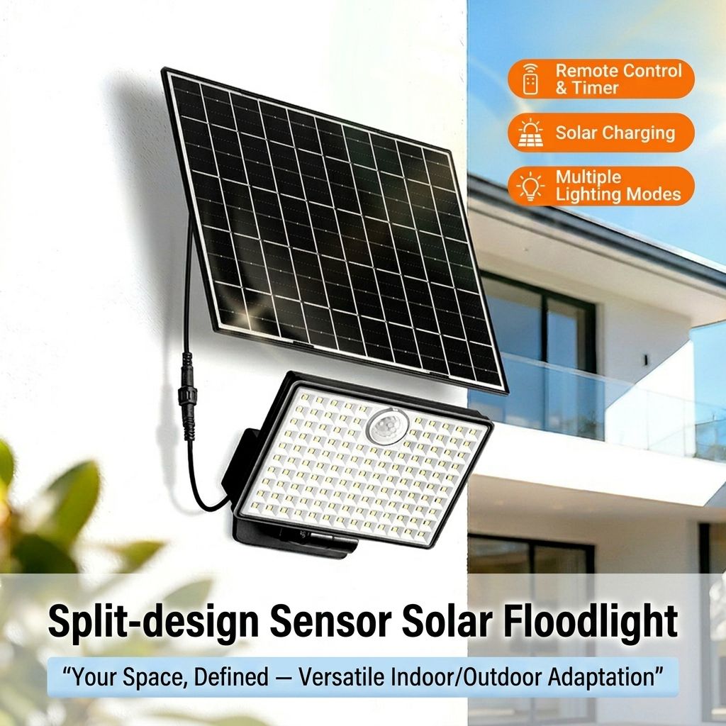 Split-Type Solar Powered Motion Sensor Floodlight with Detachable Panel