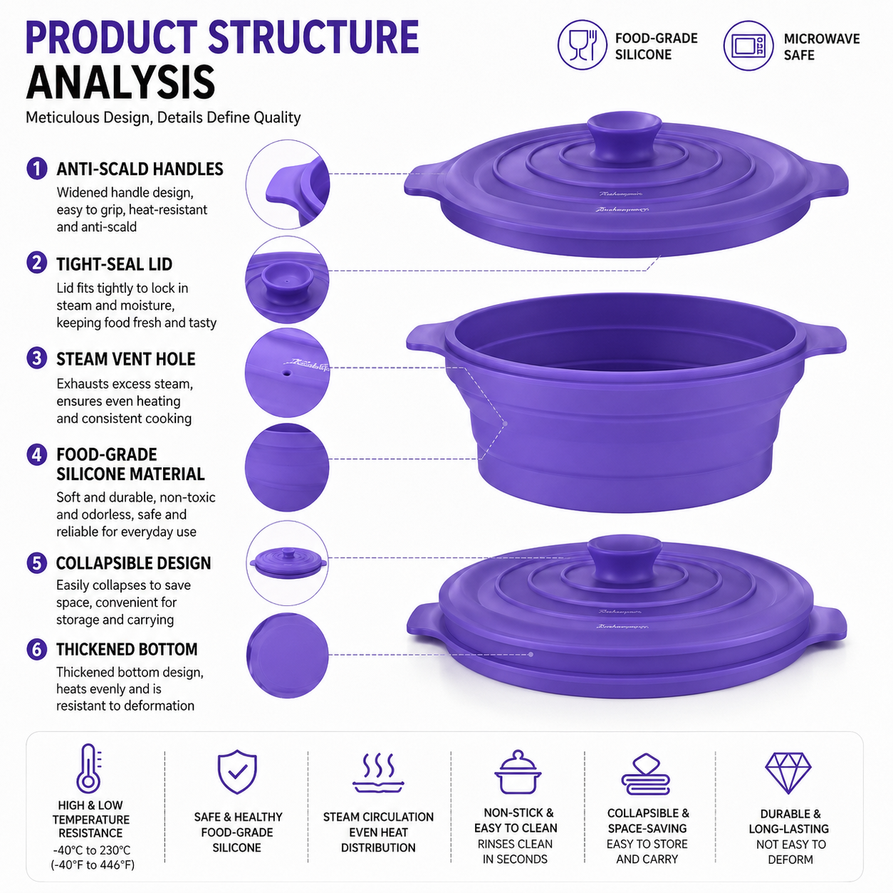 Effortlessly Steam, Heat, and Store Your Meals with This Collapsible Silicone view 3