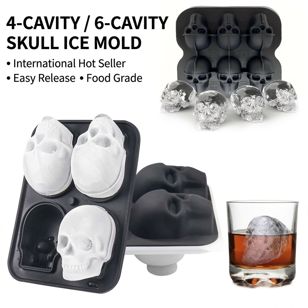 Skull Ice Mold Tray for Whiskey and Cocktails – Food-Grade Silicone with