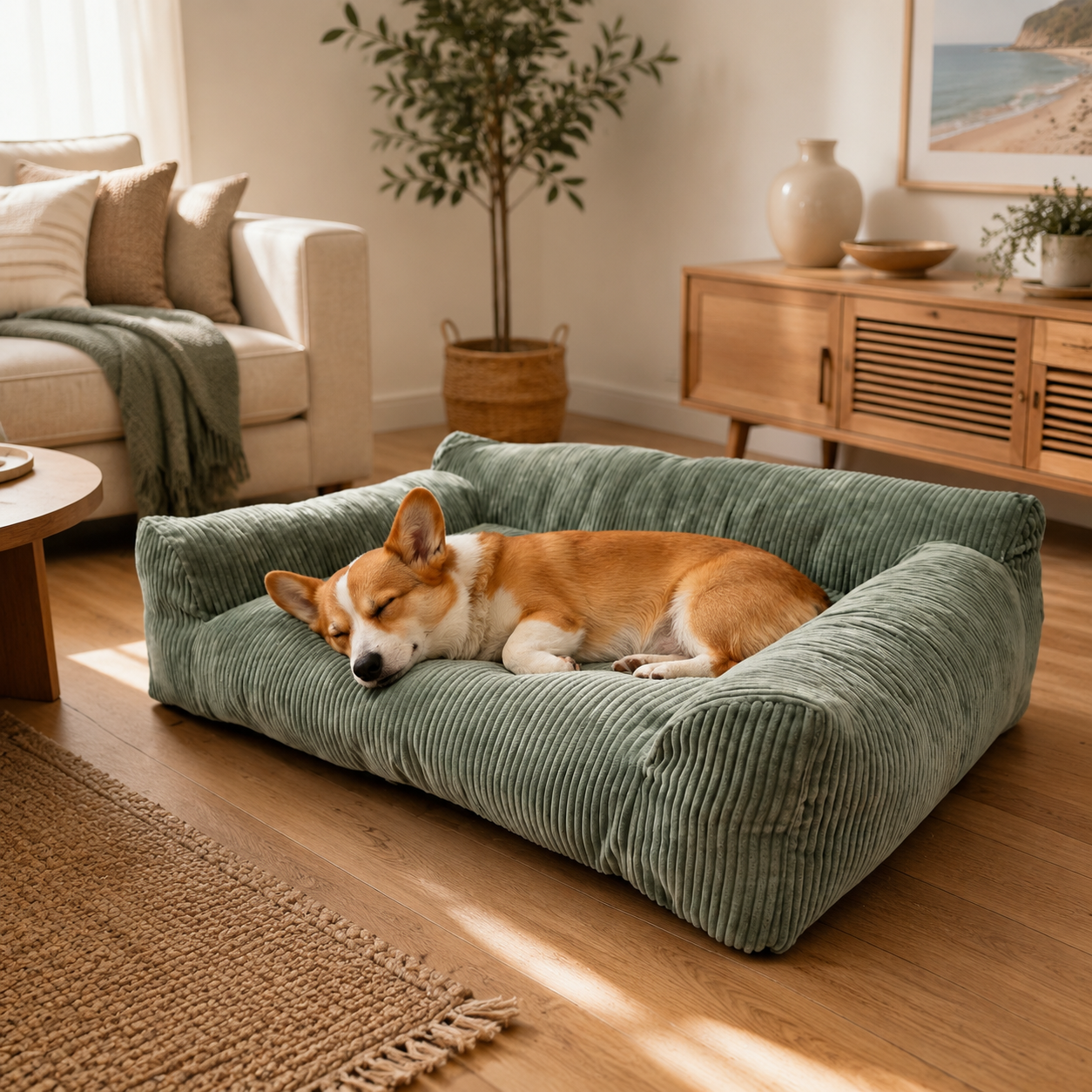 Soft Corduroy Pet Sofa Bed with Bolster Support for Cats and Small to Medium Dogs view 8