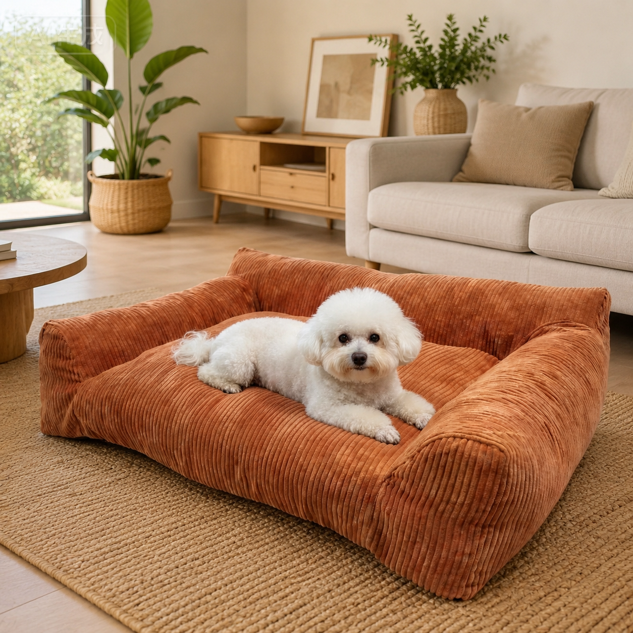 Soft Corduroy Pet Sofa Bed with Bolster Support for Cats and Small to Medium Dogs view 9