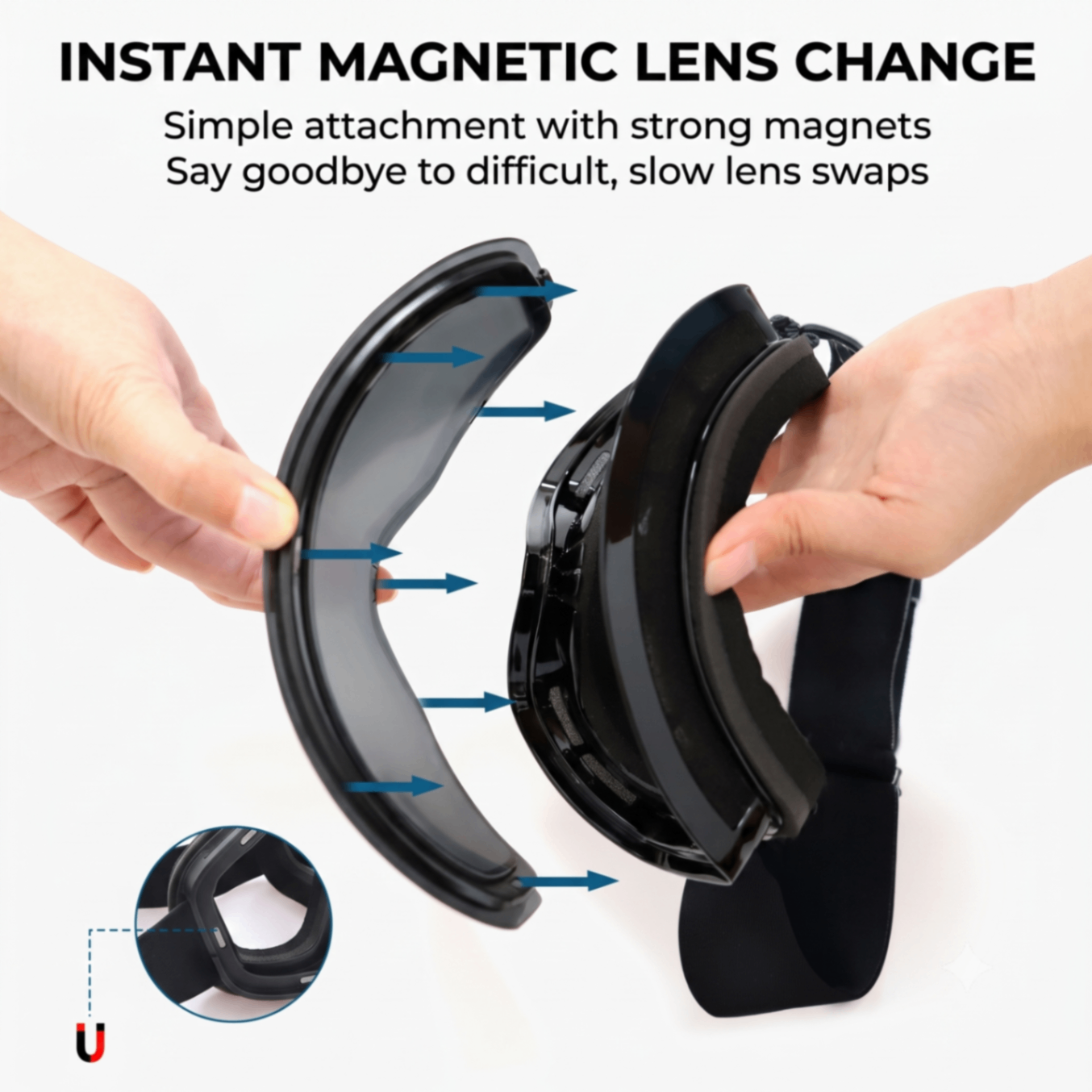 Magnetic Cylindrical Ski Goggles with UV400 Anti-Fog Dual-Lens view 4